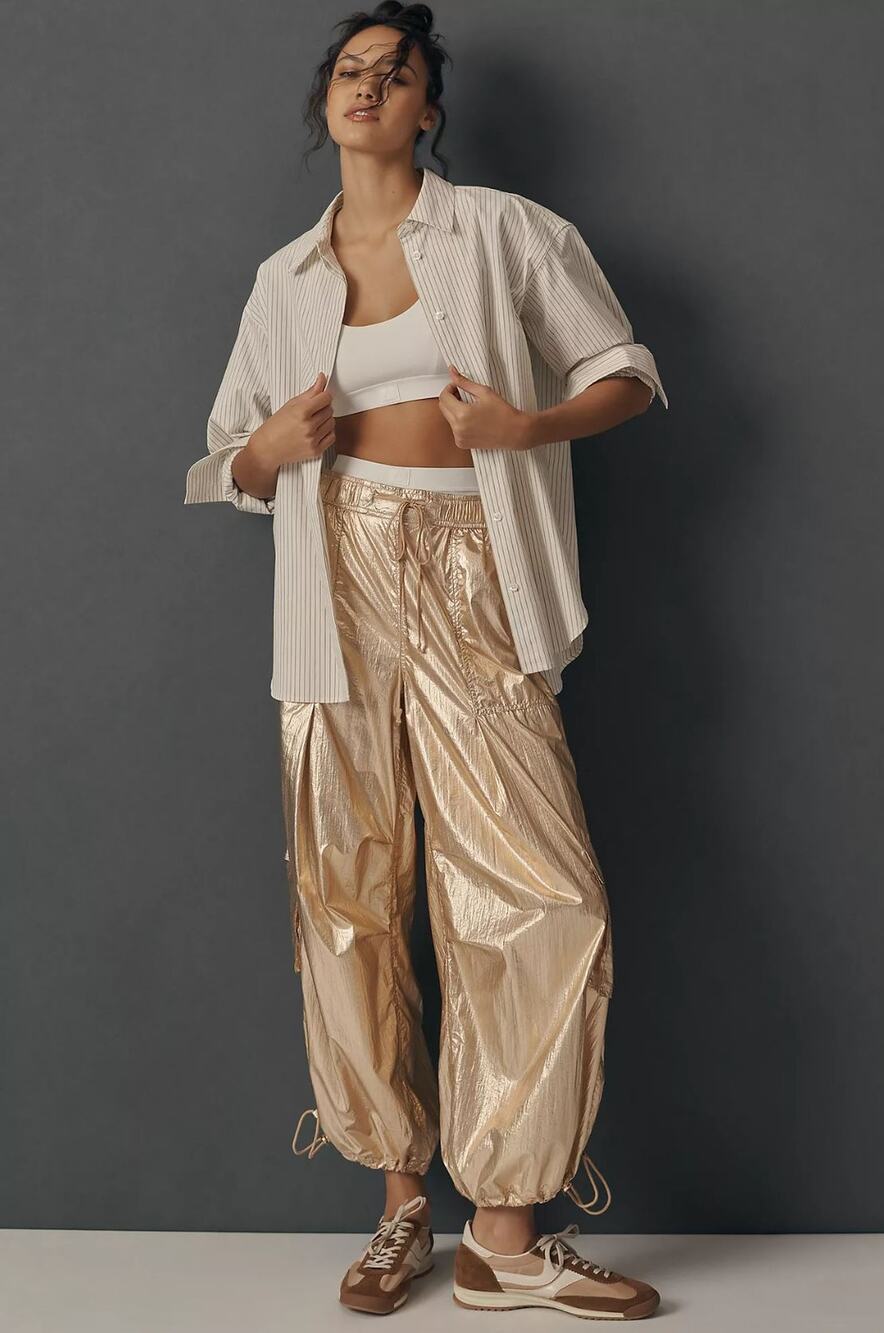 Anthropologie Daily Practice Base Jump Parachute Pants Small Metallic Cargo